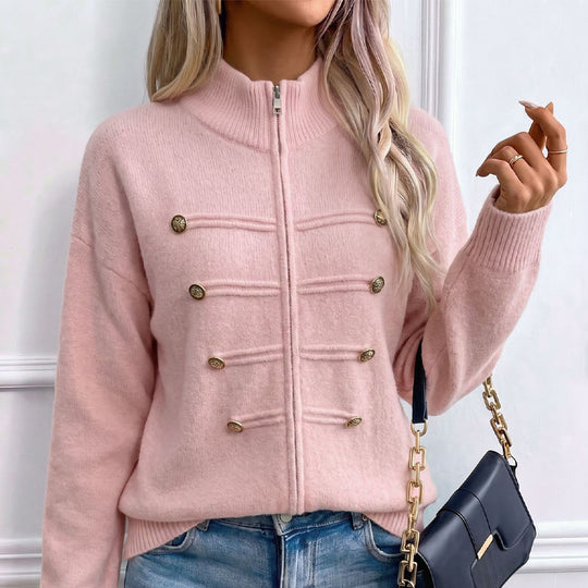🔥 50% OFF ✨ Women’s Zip-Up Knit Cardigan – Stand Collar & Relaxed Fit