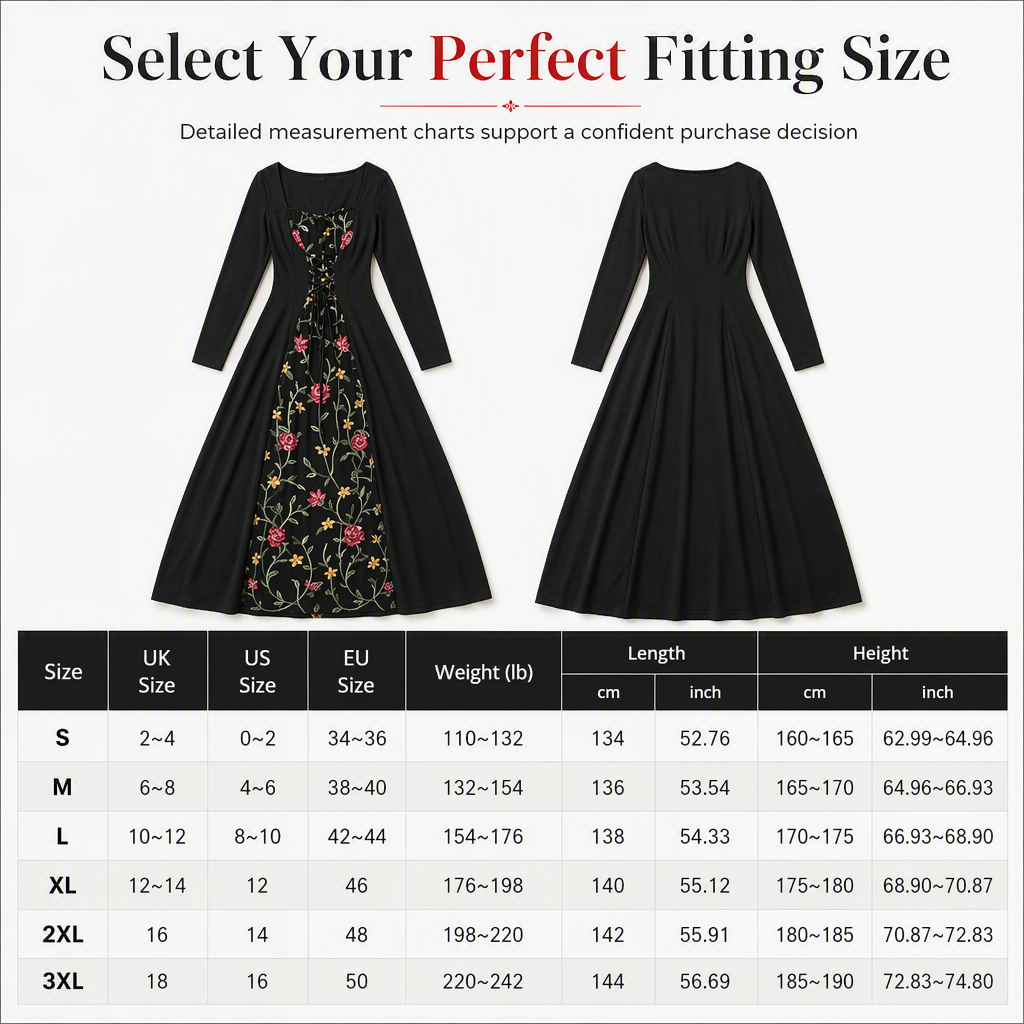 🌹 Black Long Sleeve Square Neck Lace Up Corset Maxi Dress with Floral Embroidered Mesh Panel