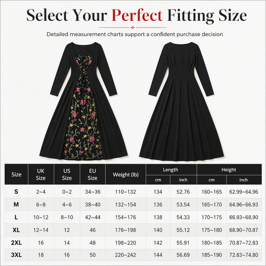 🌹 Black Long Sleeve Square Neck Lace Up Corset Maxi Dress with Floral Embroidered Mesh Panel