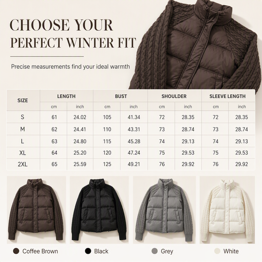 🧶 Knit Sleeves, Puffer Warmth | Women's Cable-Knit Patchwork Puffer Jacket