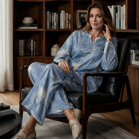 🎨 Denim Look, Lighter Feel | Women's Patchwork Wide-Leg 2-Piece Set ⚡ Free Shipping