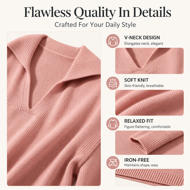 💕Hot Sale-50% Off🎁Women's V-Neck Lapel Collar Knit Sweater