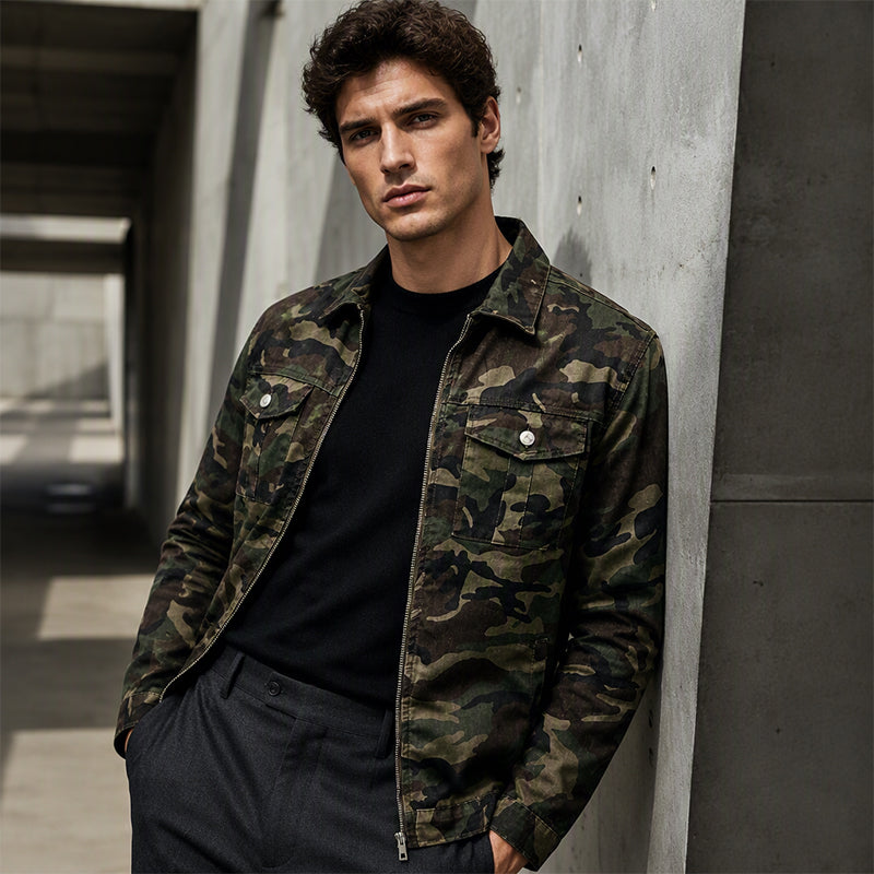 💥 Camo Contrast, Street-Ready Denim | Men's Structured Jacket