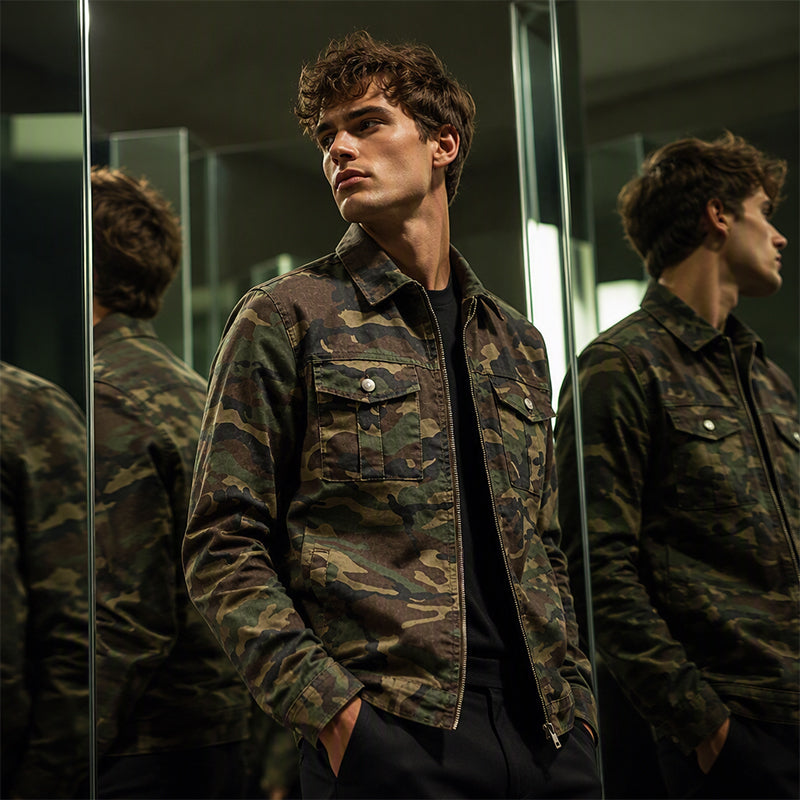 💥 Camo Contrast, Street-Ready Denim | Men's Structured Jacket