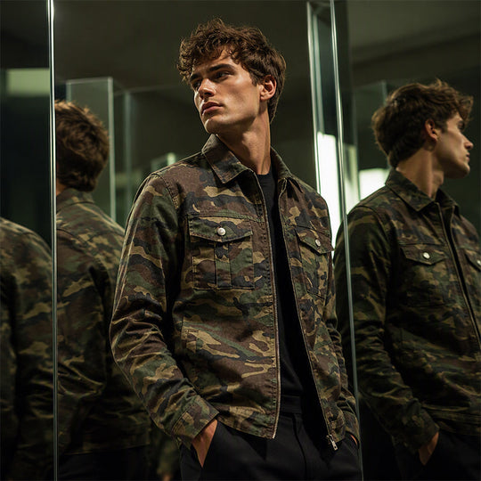 💥 Camo Contrast, Street-Ready Denim | Men's Structured Jacket