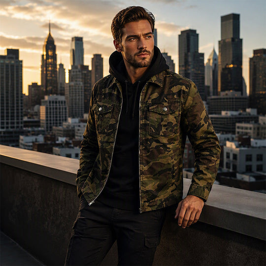 💥 Camo Contrast, Street-Ready Denim | Men's Structured Jacket