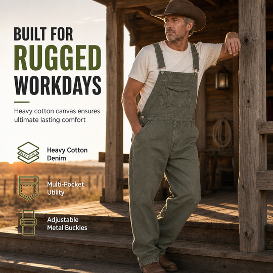 👖 Men's Heavyweight Cotton Denim Overalls | Relaxed Fit, Straight Leg Dungarees with Multi-Pocket Utility ✨