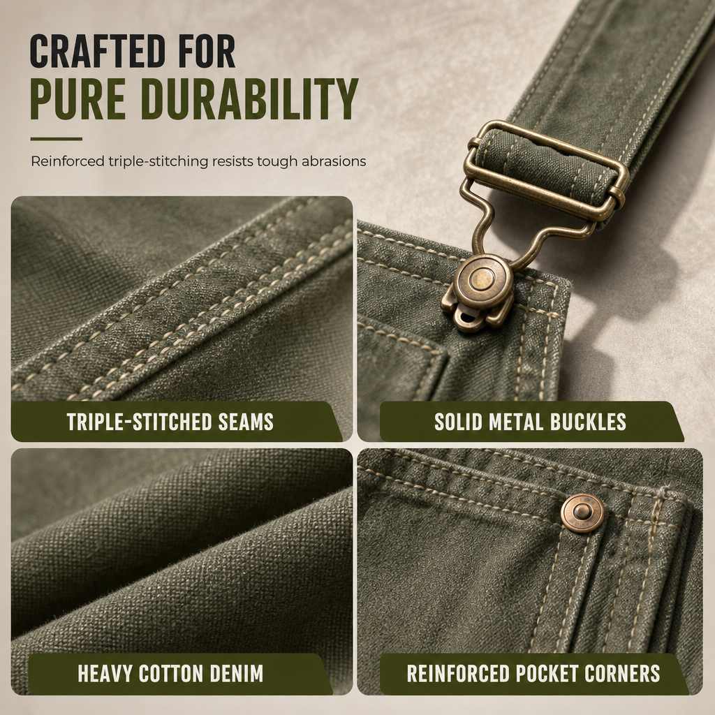 👖 Men's Heavyweight Cotton Denim Overalls | Relaxed Fit, Straight Leg Dungarees with Multi-Pocket Utility ✨