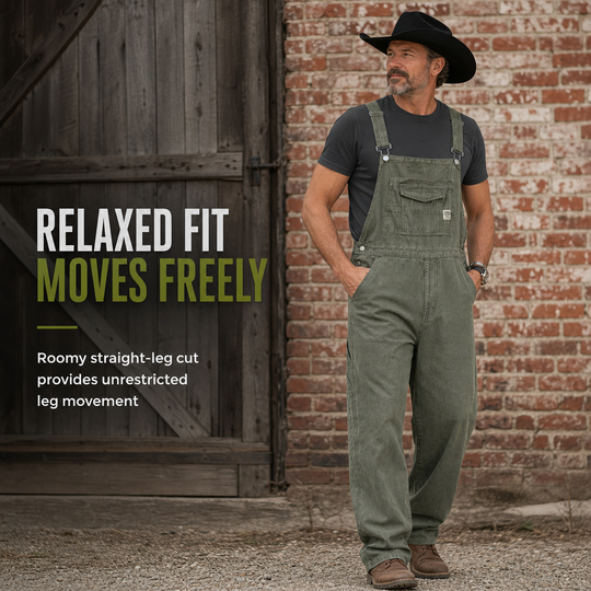 👖 Men's Heavyweight Cotton Denim Overalls | Relaxed Fit, Straight Leg Dungarees with Multi-Pocket Utility ✨