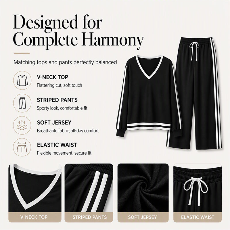 ✨ Flattering V-Neck, Relaxed Wide-Leg Flow | Women's 2-Piece Set