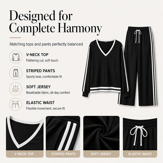 ✨ Flattering V-Neck, Relaxed Wide-Leg Flow | Women's 2-Piece Set