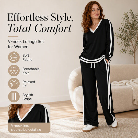 ✨ Flattering V-Neck, Relaxed Wide-Leg Flow | Women's 2-Piece Set