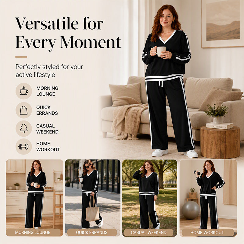 ✨ Flattering V-Neck, Relaxed Wide-Leg Flow | Women's 2-Piece Set