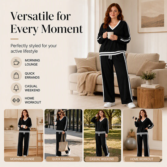 ✨ Flattering V-Neck, Relaxed Wide-Leg Flow | Women's 2-Piece Set