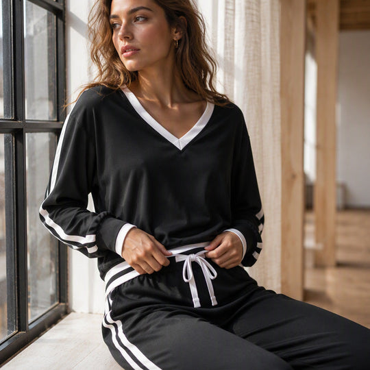 ✨ Flattering V-Neck, Relaxed Wide-Leg Flow | Women's 2-Piece Set