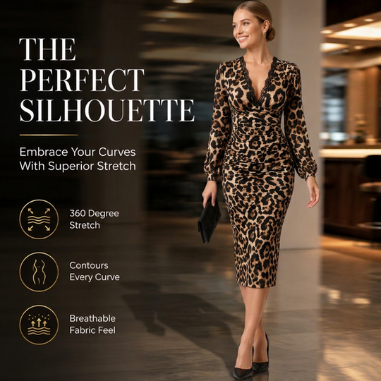 🖤Black Friday Sale:50% OFF 🐆 Lace V-Neck, Curve-Flattering Ruched Fit | Women's Leopard Midi Dress