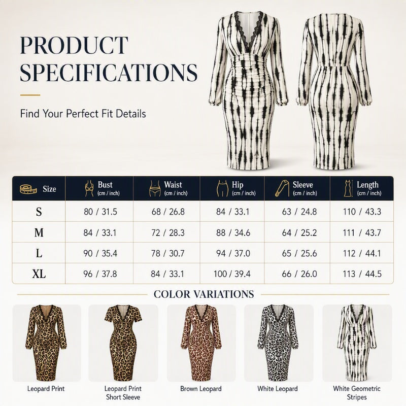 🖤Black Friday Sale:50% OFF 🐆 Lace V-Neck, Curve-Flattering Ruched Fit | Women's Leopard Midi Dress