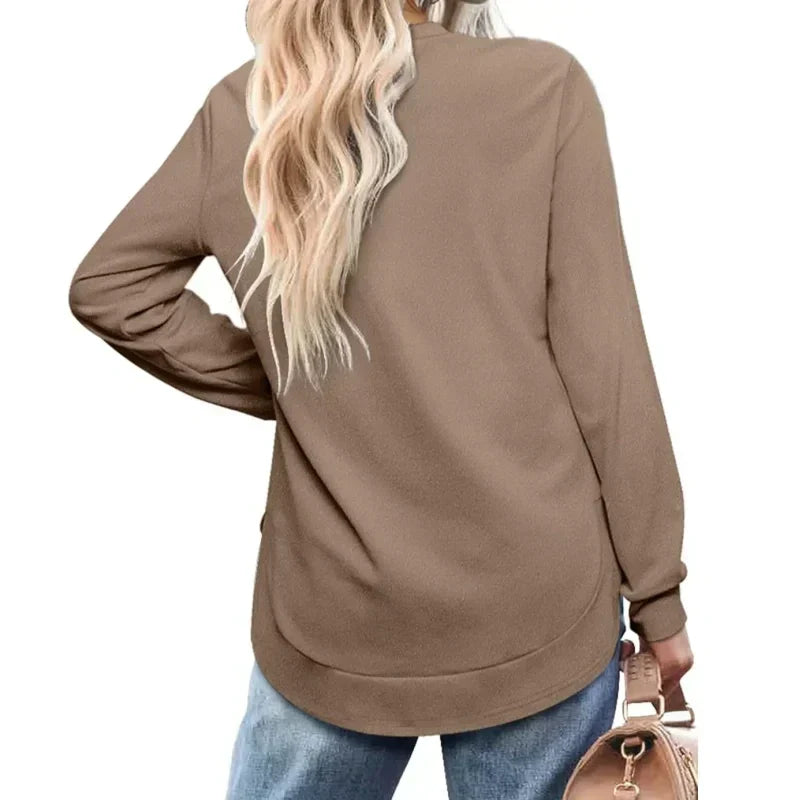 ⏳LAST DAY SALE 50% OFF!!🔥Women’s Solid High Low Hem Long-Sleeve Tops