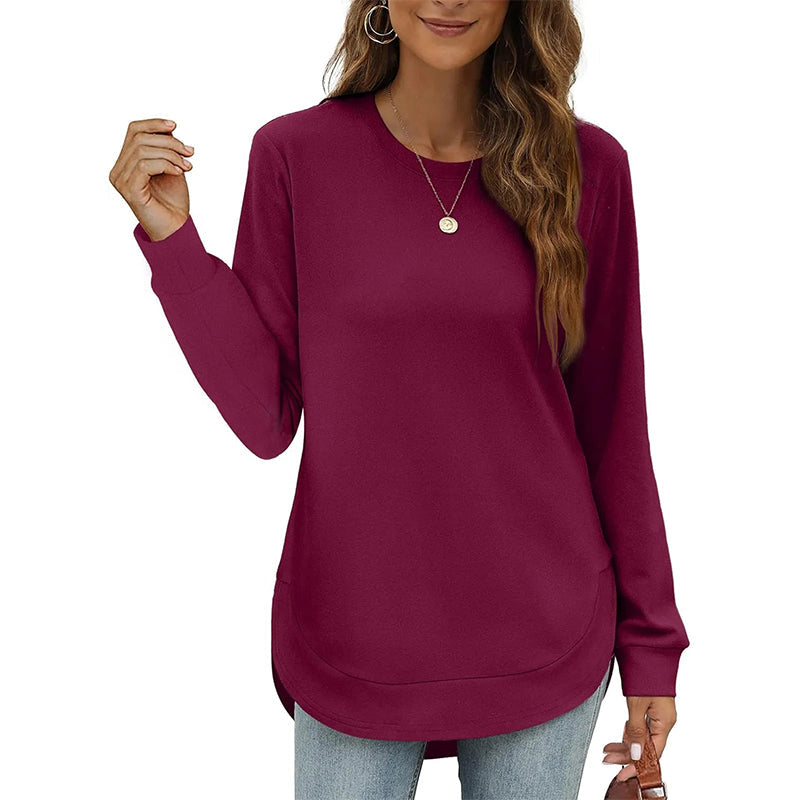 ⏳LAST DAY SALE 50% OFF!!🔥Women’s Solid High Low Hem Long-Sleeve Tops