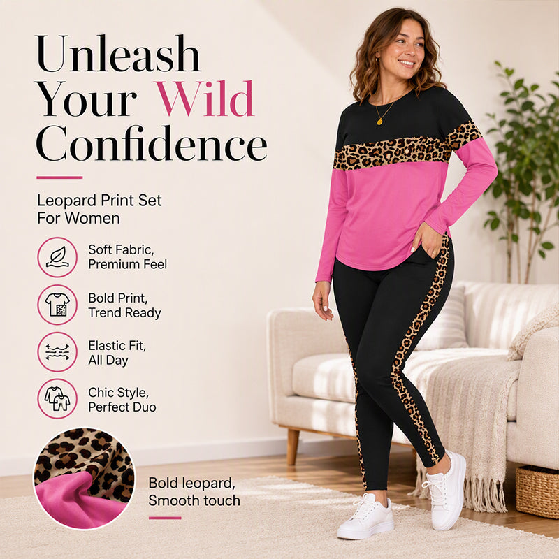 Women's Casual Leopard Print 2-Piece Set – Trendy, Comfortable, Effortless Everyday Style