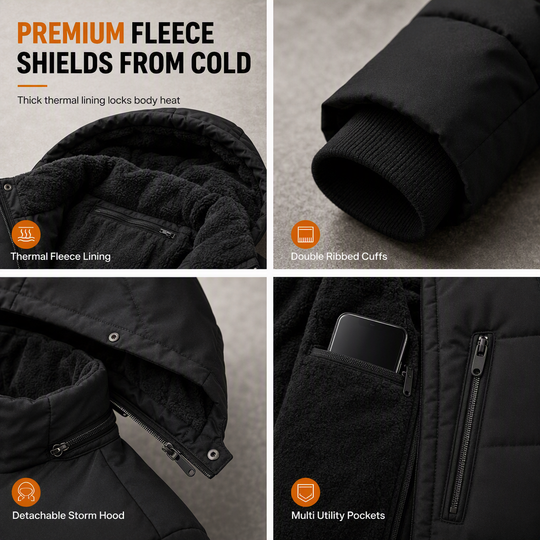💕Free Shipping✈️Men's Winter Fleece Lined Coat with Detachable Hood