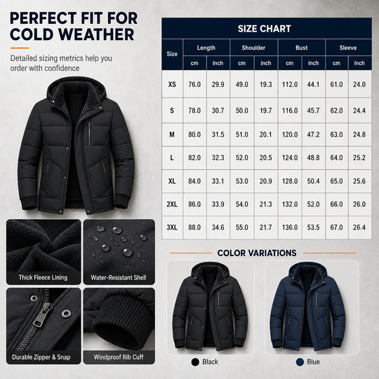 💕Free Shipping✈️Men's Winter Fleece Lined Coat with Detachable Hood