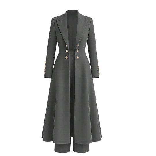 💖Women's Elegant Autumn 2 Piece Outfit Set with Retro Long Sleeve Coat and Simple Trousers