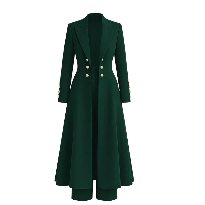 💖Women's Elegant Autumn 2 Piece Outfit Set with Retro Long Sleeve Coat and Simple Trousers