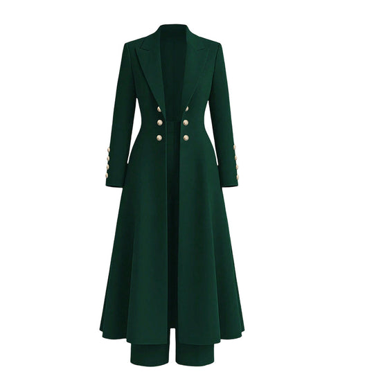 💖Women's Elegant Autumn 2 Piece Outfit Set with Retro Long Sleeve Coat and Simple Trousers