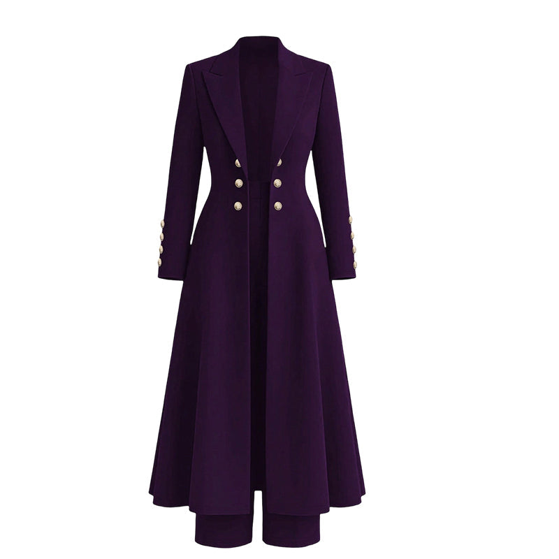 💖Women's Elegant Autumn 2 Piece Outfit Set with Retro Long Sleeve Coat and Simple Trousers