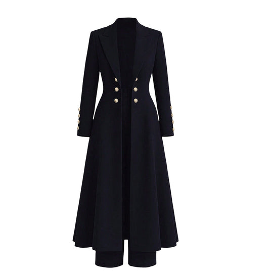 💖Women's Elegant Autumn 2 Piece Outfit Set with Retro Long Sleeve Coat and Simple Trousers