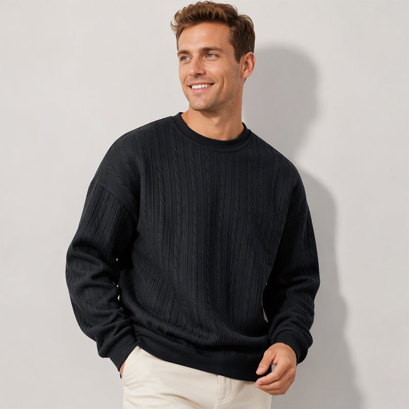 🧶 Men's Cable Knit Crewneck Sweatshirt ✨ – 50% OFF | Relaxed Fit & 30-Day Money-Back Guarantee