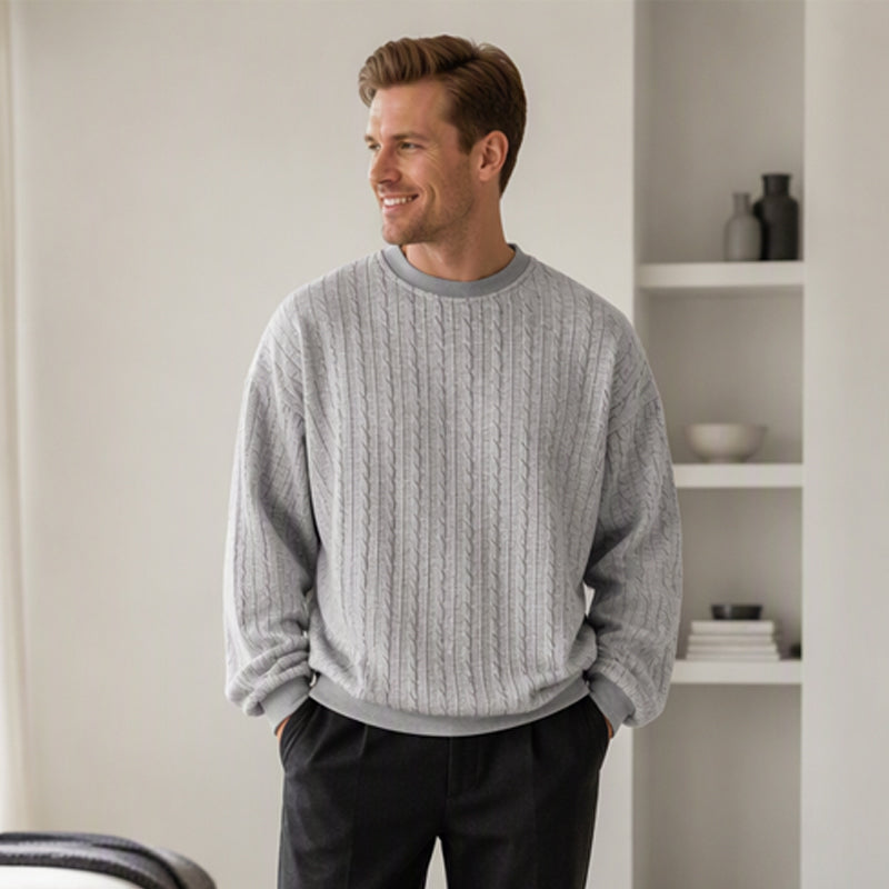🧶 Men's Cable Knit Crewneck Sweatshirt ✨ – 50% OFF | Relaxed Fit & 30-Day Money-Back Guarantee