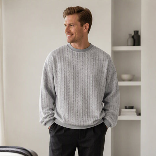 🧶 Men's Cable Knit Crewneck Sweatshirt ✨ – 50% OFF | Relaxed Fit & 30-Day Money-Back Guarantee