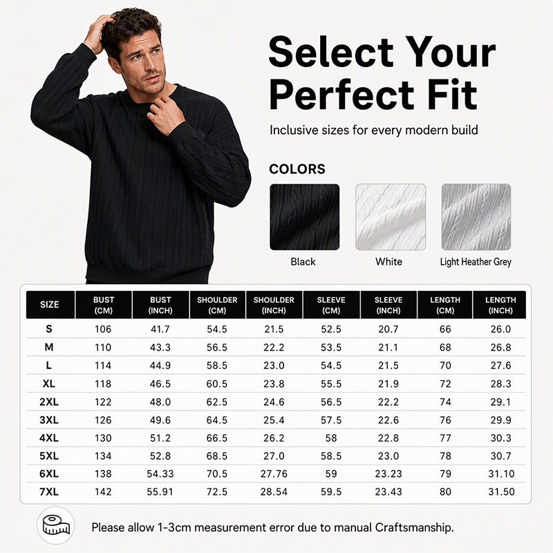 🧶 Men's Cable Knit Crewneck Sweatshirt ✨ – 50% OFF | Relaxed Fit & 30-Day Money-Back Guarantee