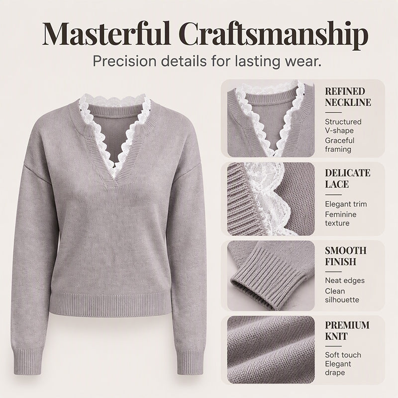 🌸LAST DAY SPECIAL PRICE!!🌸Women's Mock Neck Lace Trim Knit Sweater