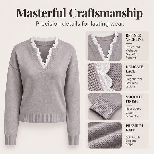 🌸LAST DAY SPECIAL PRICE!!🌸Women's Mock Neck Lace Trim Knit Sweater