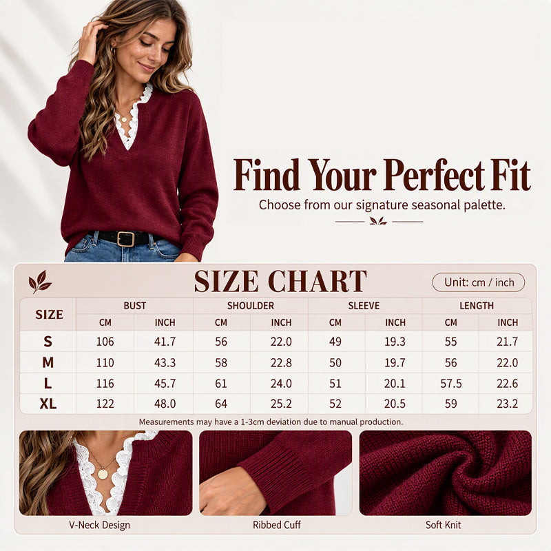 🌸LAST DAY SPECIAL PRICE!!🌸Women's Mock Neck Lace Trim Knit Sweater