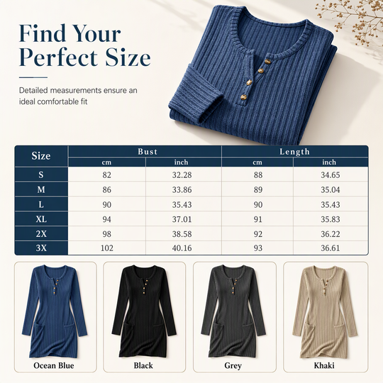 💖Black Friday Mega Deal – 50% off!💖 Womens Autumn Winter Solid Color Long Sleeve Slim Fit Bodycon Button Dress