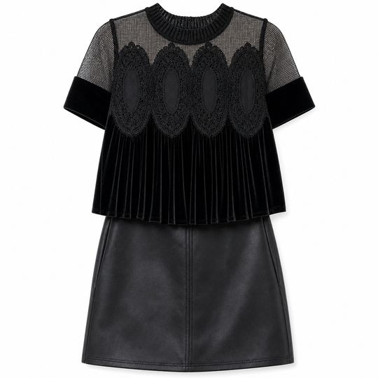 Women's Solid Short Sleeve Top with Ruffle Collar