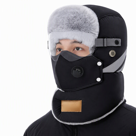 Windproof Winter Thermal Trapper Hat with Integrated Face Mask