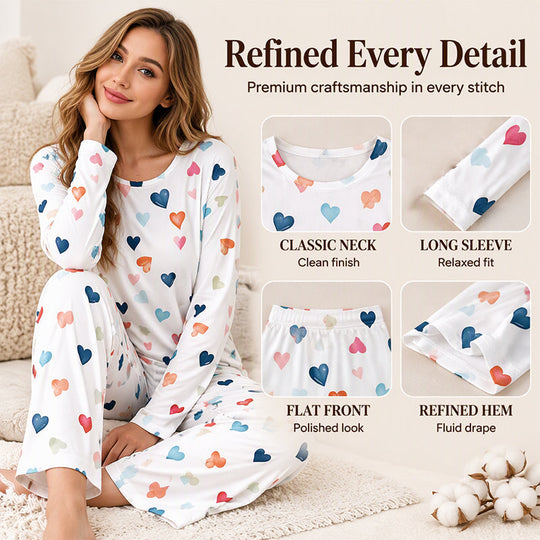 💖Black Friday Mega Deal – 50% off!💖Women's Heart Print Long Sleeve Pajama Set