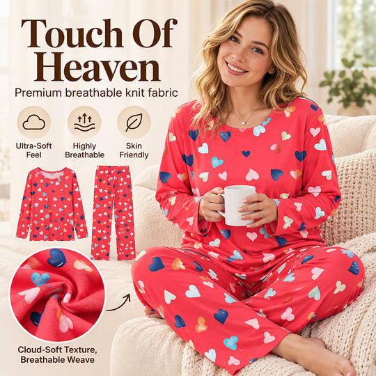 💖Black Friday Mega Deal – 50% off!💖Women's Heart Print Long Sleeve Pajama Set
