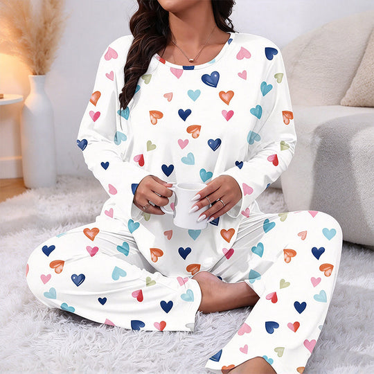 💖Black Friday Mega Deal – 50% off!💖Women's Heart Print Long Sleeve Pajama Set
