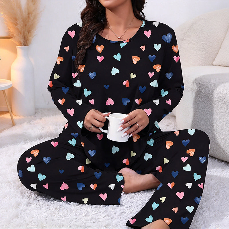 💖Black Friday Mega Deal – 50% off!💖Women's Heart Print Long Sleeve Pajama Set