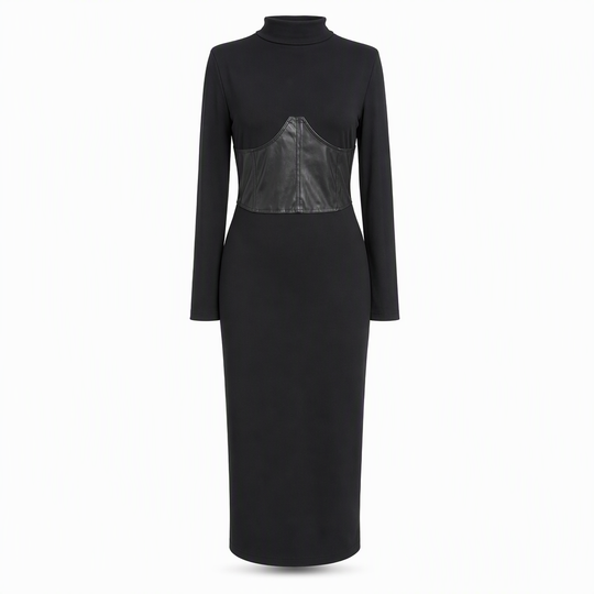 Women's Crew Neck Long Sleeve Patchwork Slim Fit Bodycon Pullover Dress