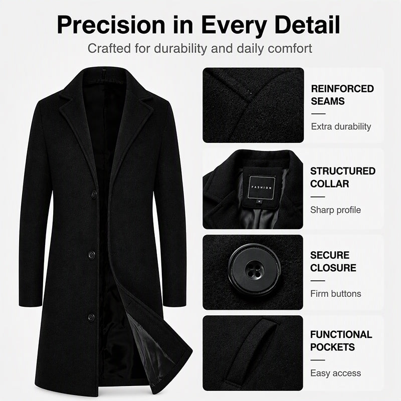 Men's Classic Mid-Length Single-Breasted Coat