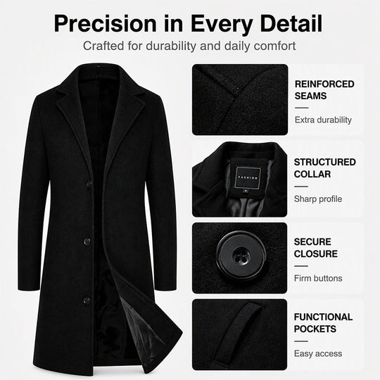 Men's Classic Mid-Length Single-Breasted Coat