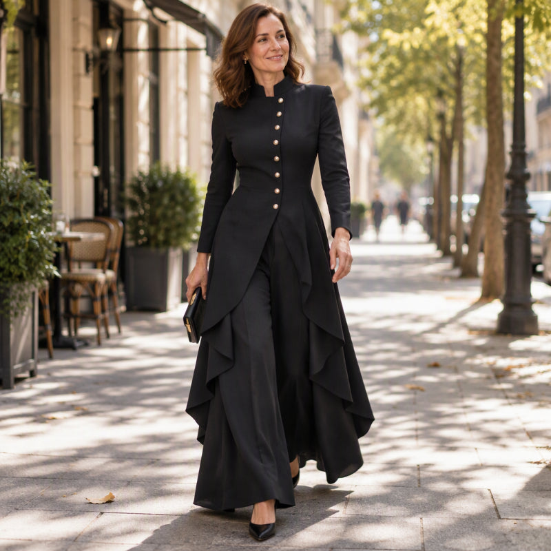 💖Black Friday Mega Deal 💖Women's Elegant Longline Coat and Wide-Leg Pants Set