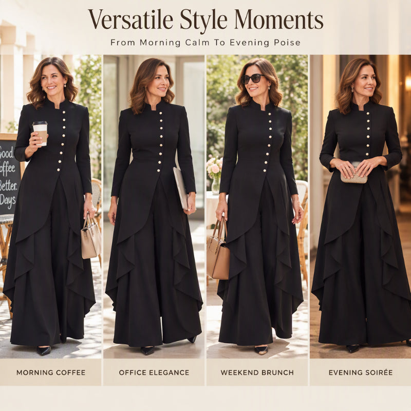 💖Black Friday Mega Deal 💖Women's Elegant Longline Coat and Wide-Leg Pants Set